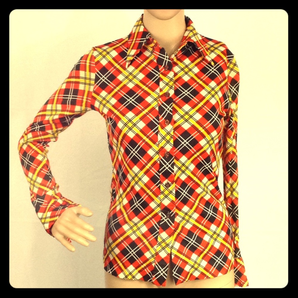 $FIRM 970 Orange brown Plaid Button Down Shirt M - Picture 2 of 8